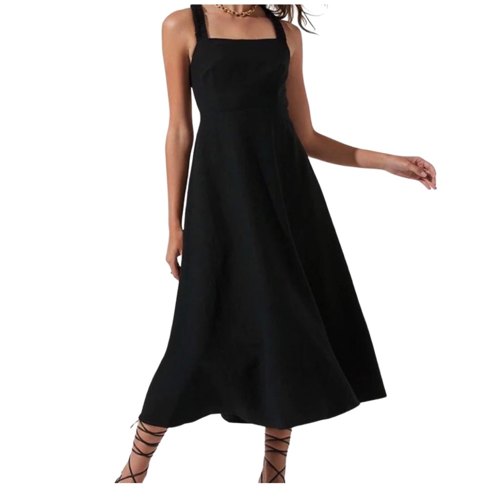 Astr Black Square Neck Midi Dress